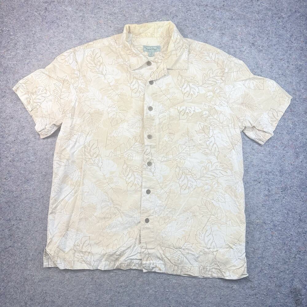 Kona Wind Hawaiian Shirt Mens M Beige Tropical Floral Short Sleeve 1614